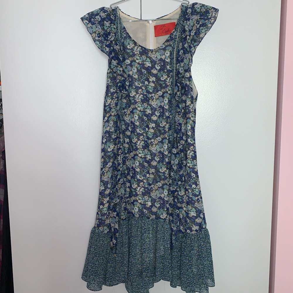 Z Spoke by Zac Posen blue floral ruffle dress